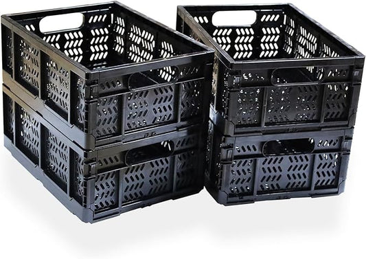 4-Pack Plastic Storage Crates,20L Foldable Baskets,Collapsible Crates, Storage Baskets and Bins for Toys, Home Storage, Office Products, Gifts(Black)
