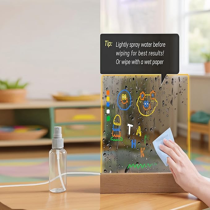 5.9 x 5.9 Inch LED Message Note Board with Colors, Clear Acrylic Light Up Dry Erase Drawing Writing Board with Stand
