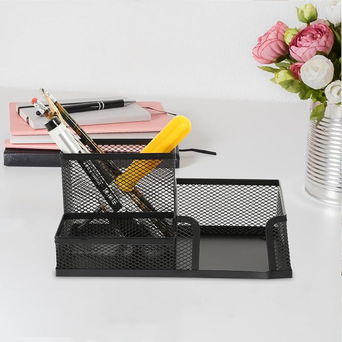 Amosfun Pen Holder Desktop Wire Mesh Desk Organizer Stationary Storage Rack School Home Office Art Supplies