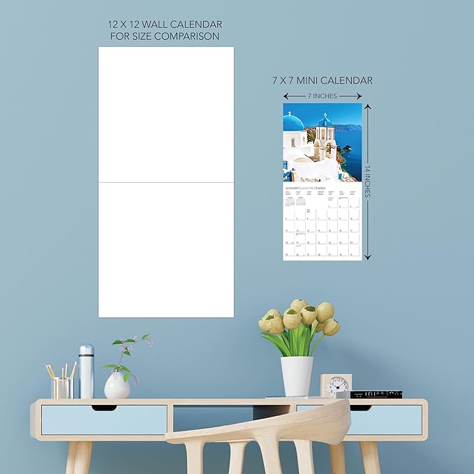Graphique 2026 Greek Isles Mini Wall Calendar | 7” x 7” | Thick Paper | Home & Office Organizer | Large Monthly Grid | 3 Languages & Marked Holidays | 4 Month Preview Page for 2027