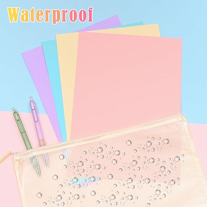 BAYTORY 18Pcs Mesh Zipper Pouch Bags, Clear Waterproof Document Bag, Assorted Color File Pockets, Large Capacity Plastic File Jackets, Multipurpose for Travel School Office and Home (Colorful)