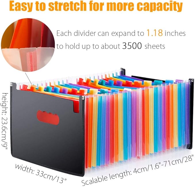 TriMagic Accordian File Folder Organizer, 24 Pockets Alphabetical Expanding Filing Folders, A-Z Expandable Accordion Storage Box for Paperwork Paper Keeper Invoice Receipt Bill Document