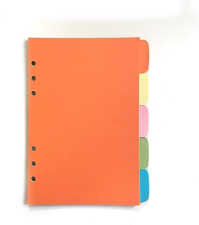 Index Tabs for A5/A6 6-Holes Cover Round Ring View Binder File Folder Loose Leaf Sheet Protectors Binder Cover Protector (Divider Horizontal Colored Paper, A5/21cm*15cm/8.5 Inch)
