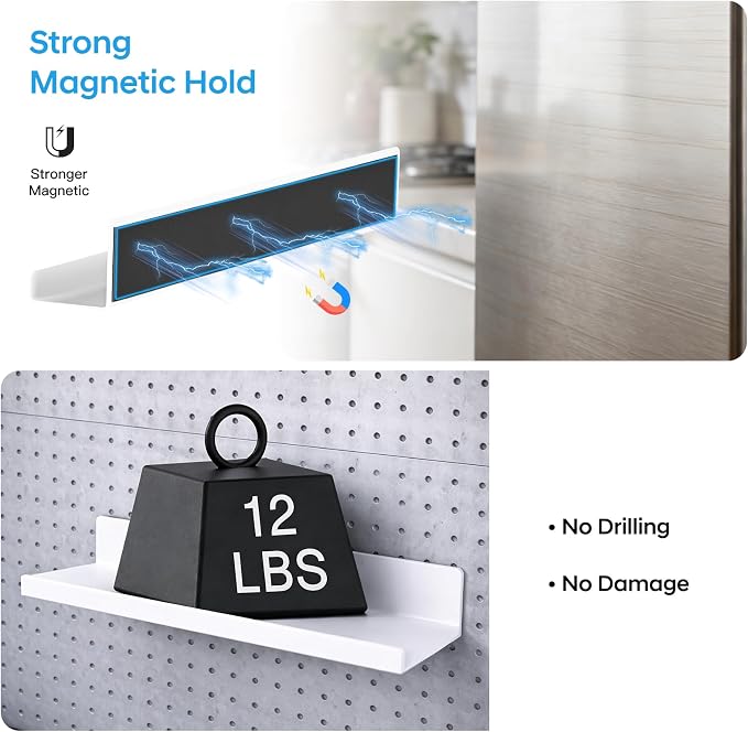 2 Pack 17" Metal Magnetic Bookshelf for Whiteboard, Strong Reusable Magnetic Display Shelf, Holds up to 12 lbs, Storage Organizer for Classroom, Kids Room, Office, Kitchen & Garage
