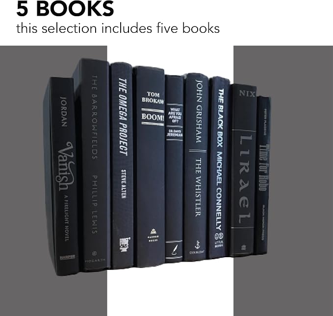 Decorative Accent for Home Decor – Real Books by Color® Interior Styling Piece for Bookshelf, Coffee Table, Design Display (Set of 5, Black Silver)