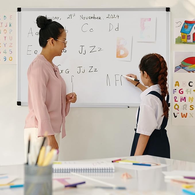 Magnetic Dry Erase Board & Whiteboard, 35.8 X 24 Inches, Silver Aluminum Frame, Comes with 1 Dry Eraser, 2 Dry Erase Markers 1 Pen Tray & 4 Push Pin Magnets