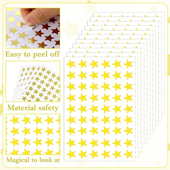 2160PCS Silver Gold Star Stickers, 40 Sheets Gold Star Stickers for Kids Reward 1.3cm/0.5 Inch Small Stars Sticker Mini Incentive Stars Sticker for Kid School Reward Crafts Decoration(Golds, Silver)