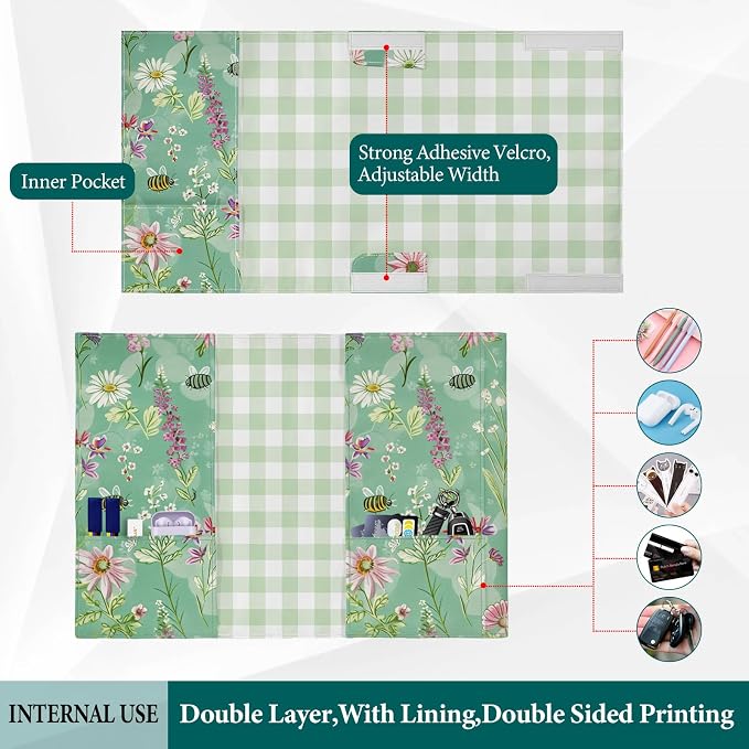 Adjustable Paperback Book Cover Protector, Washable Soft Canvas Fabric Book Covers with Bookmark,Double Side Floral Print Book Dust Jacket Covers for Hardcover Novel Book Lovers Gift