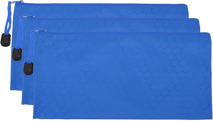 PATIKIL Waterproof Zipper File Bags, 3 Pack A6 Document Holders Pencil Pouch for Office, Blue