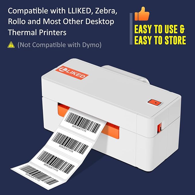 L LIKED 2" x 1" Direct Thermal Labels, Permanent Adhesive Barcode Adress Labels & Compatible with Rollo, Zebra and Other Desktop Printers (1 Roll, 1300 Labels)