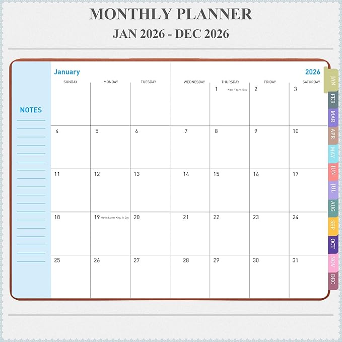 Tiankool Planner 2026, Jan 2026 - Dec 2026 Weekly Monthly Planner with Stickers, Elastic Closure, Inner Pocket, Round Corner, 5.8" x 8.25" - Brown