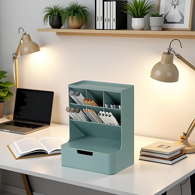 Pencil Holder Desk Organizer with Drawer Workspace Organizers Office Desk Accessories and Workspace Organizers for Home Office Organization