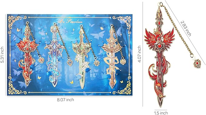Fantasy Sword Bookmarks 4pcs - Medieval Knight Warrior Metal Book Marks for Readers, Gifts for Book Lovers, Cool Literary Page Holders for Reading Accessories, Men Women Teens, Christmas Birthday