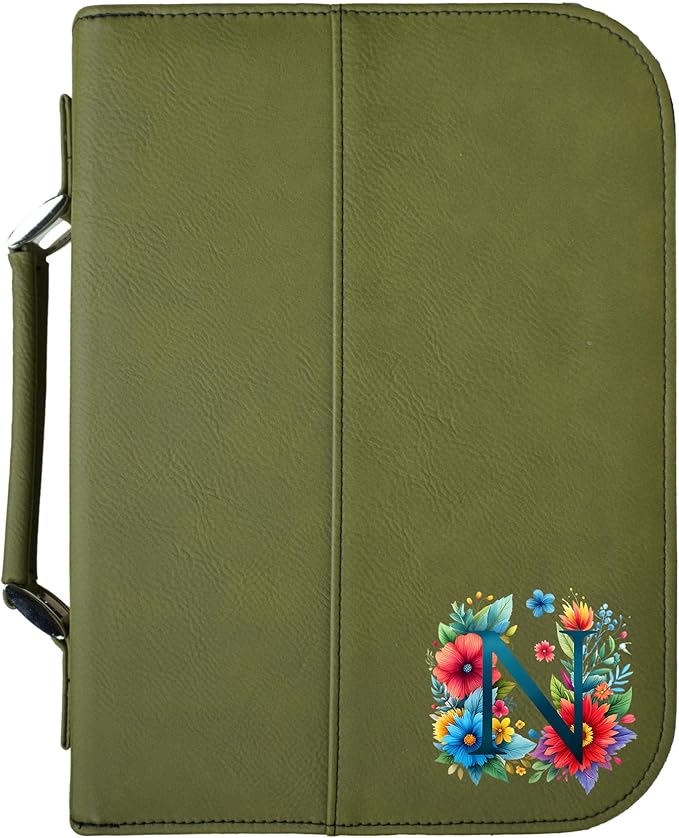 Personalized Vegan Leather Zippered Bible Cover – Custom Engraved Scripture Journal Case with Handle, Pen Holder & Pocket – Fits Large & Medium Bibles