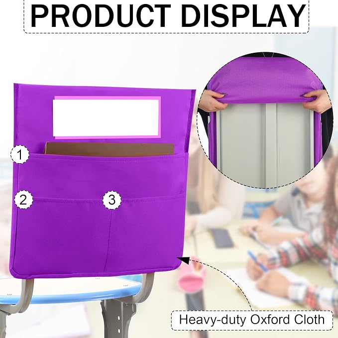 Boao 24 Pcs Chairback Pockets for Classroom with Name Tags, 16.3 x 15 Inch Seat Storage Organizers, 2 Large Pockets Chair Back Organizers for Students Teachers School Supplies(Multicolor)