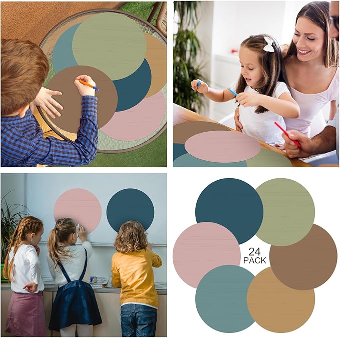 Newtay 24 Pack 10 Inch Dry Erase Dots for Classroom Tables Dry Erase Circles Colorful Removable Board Marker Wall Sticker Decal Spot Set for Student Tables Desk School Teacher Supplies(Morandi Color)