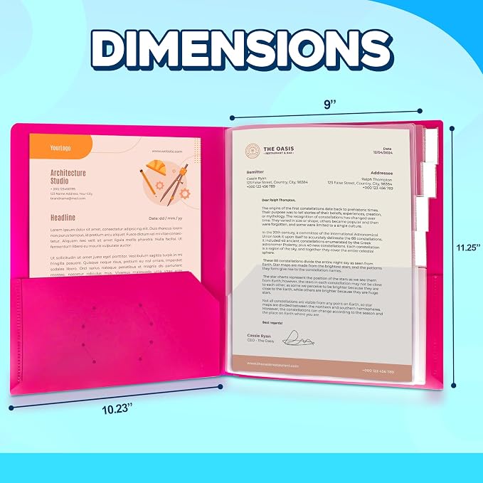 Darice 2 Pack 10 Pocket Folder - Double-Sided Multi Pocket Folder - Letter Size Paper Organizer for Office School - Pink & Blue
