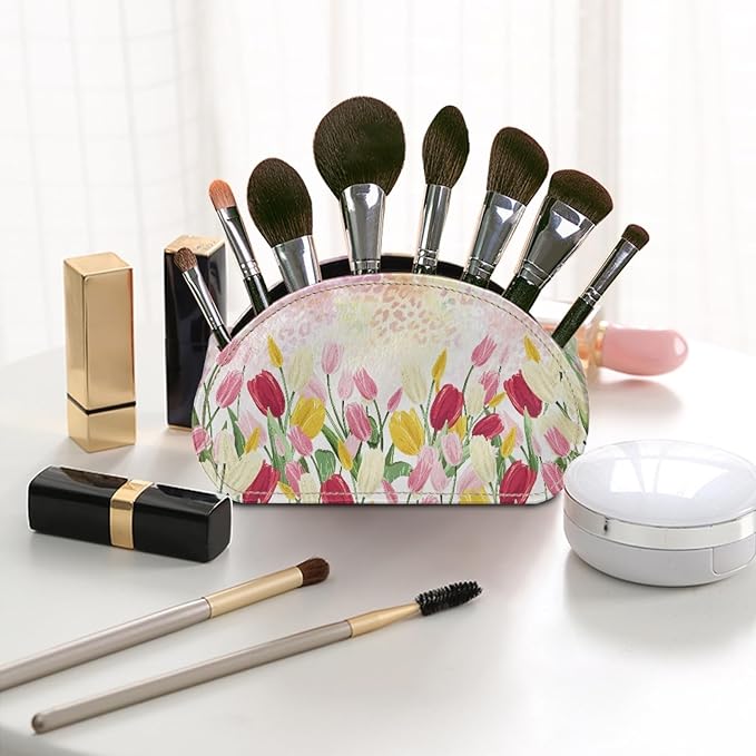 FUSURIRE Storage Box for Remote Controls, Easter Flower Leopard Print 5 Compartments PU Leather Remote Controllers Holder, Easter Theme Cosmetic Box Pen Pencil Organizer for Study Living Room