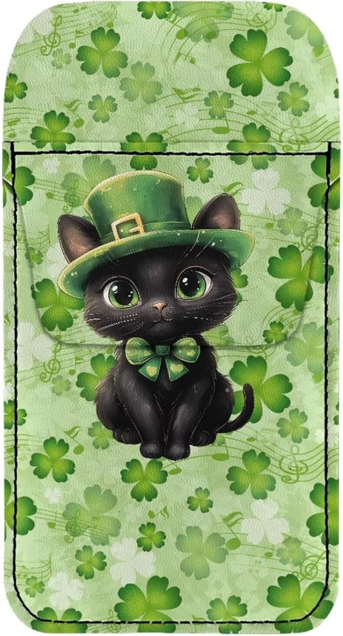 chaqlin Saint Patrick Black Cat Print Leather Pocket Protector, Portable Pocket Organizer Pen Pouch for Men Women Shirts, Lab Coats, Pants