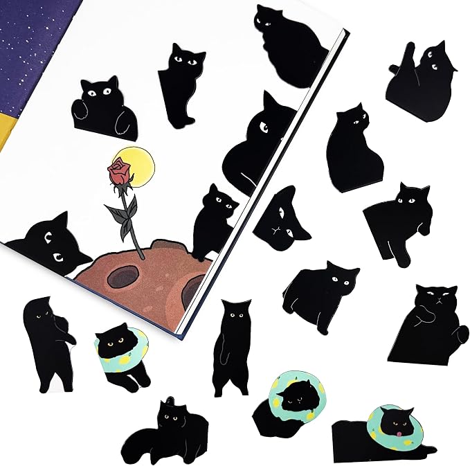 SONAME 18 Pieces Magnetic Bookmarks - Cute Cat Page Markers for Book Lovers,Book Markers Clip for Student Teacher Reading (ABC)