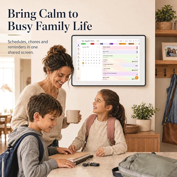 15.6" Digital Family Calendar Wall Planner, Family Command Center with Touch Screen Shared Schedules, Chore Chart To Do List Digital Photo Frame No Required Subscription, Black