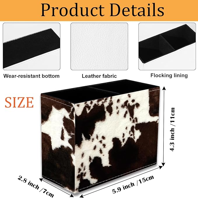 Pen Holder for Desk, PU Leather Multifunctional Desktop Storage Box and Anti-Slip Mouse Pad Set, Makeup Brush Holder Pen Organizer for Office and Home - Cow Hide Print