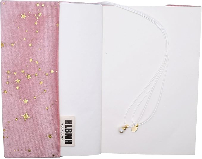 BLBMH 5.5x8.5 Fabric Bible Cover Non-Stretch | Built-in Bookmark | Handmade Washable Book Sleeve for Paperback Journal Privacy Reading Gift for Women - Velvet Pink