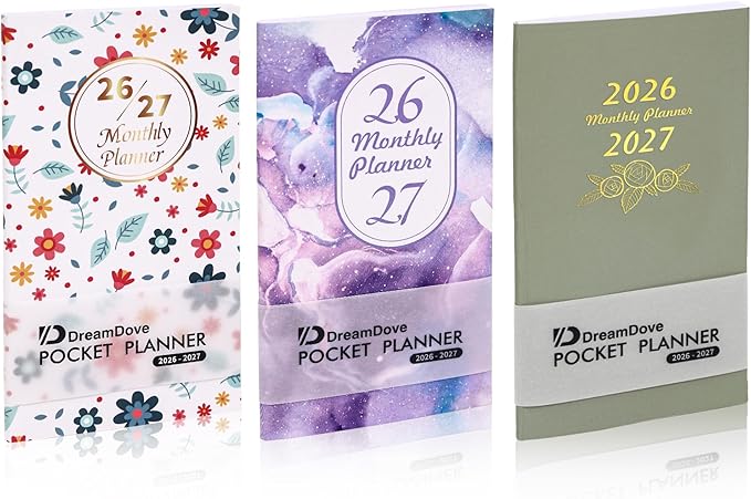 3 Pack 2026-2027 Pocket Monthly Planner 2 Year Small Size Mini Pocket planner Academic Planner With Daily Quotes Hardcover Agenda Book Perfect Organizer for Purse,Planning, Organizing, and Office Use