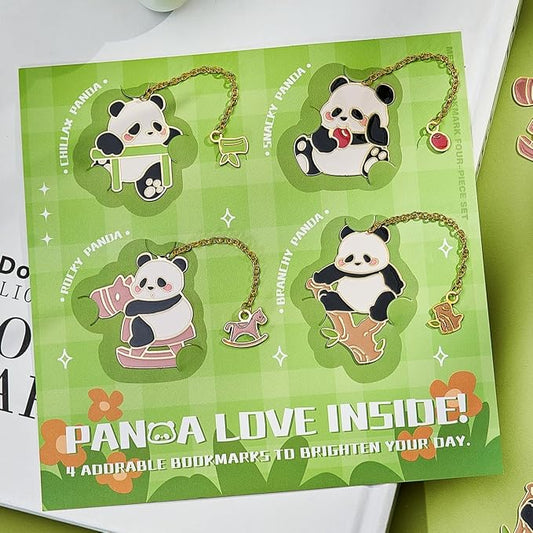 4 PCS Cute Panda Bookmarks, Metal Book Marks for Reading Women, Adults Teens Teacher, Book Lovers Gifts