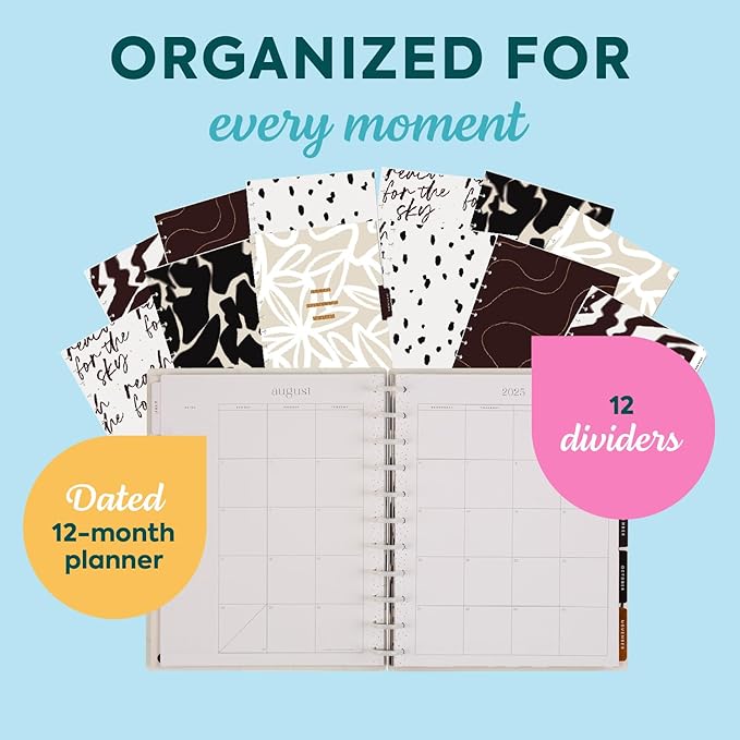 Happy Planner Disc-Bound Academic Planner July 2025 - June 2026 Daily, Weekly and Monthly - 3 Bonus Months, Big Size, 8.5” x 11”, Horizontal Layout, Onyx & Sand
