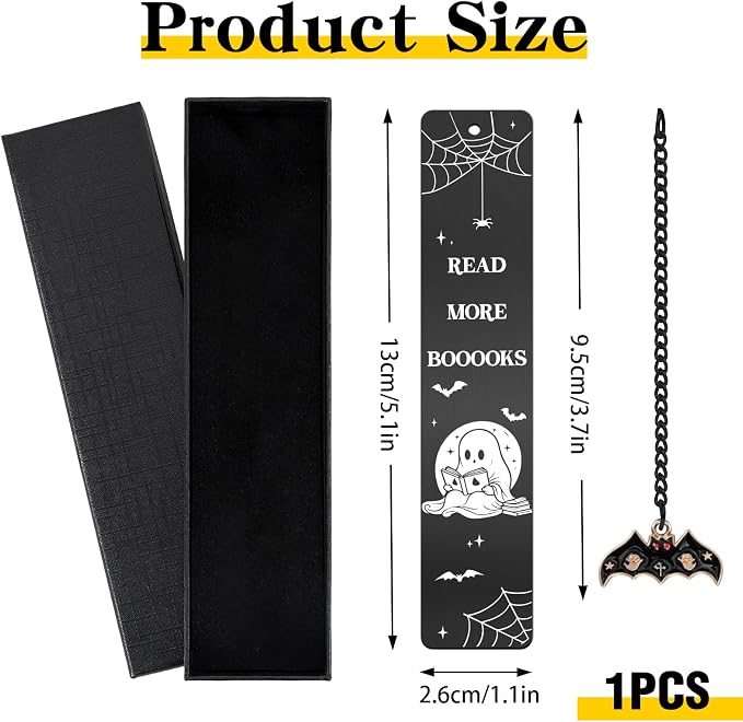 Halloween Metal Bookmarks Gifts - Cool Spooky Book Marks for Reading Women Men Funny Boo Basket Stuffers Black Page Marker for Horror Lovers Bookish Readers Kids School Office Accessories