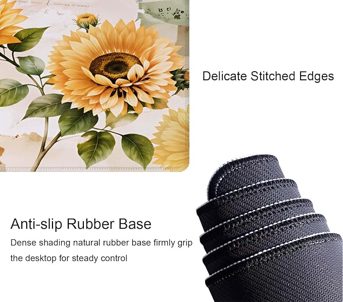 Gaming Large Mouse Pad with Stitched Edges, Vintage Sunflowers Desk Mat, Extended Keyboard Pad, Non-Slip Rubber Base Desk Pad for Keyboard and Mouse, 31.5X11.8 inch