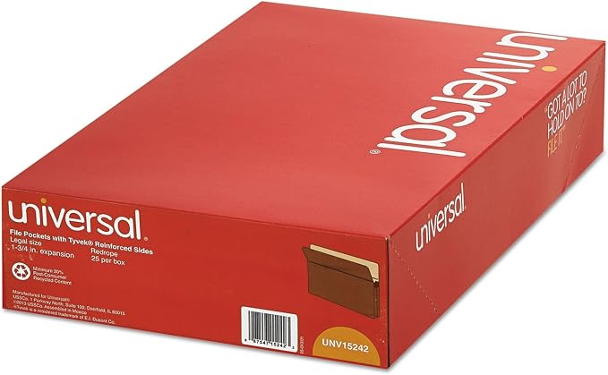 1 3/4 Inch Expansion File Pockets, Straight Tab, Legal, Redrope/Manila, 25/Box