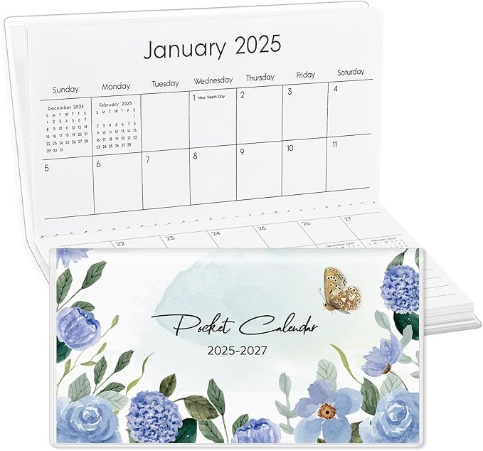 Pocket Calendar 2025-2027, Small Pocket Planner 2026 for Purse, Monthly Planner with Pvc Cover, Small Size (3.5" x 6"), From July 2025 - December 2027 - Butterfly