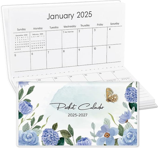 Pocket Calendar 2025-2027, Small Pocket Planner 2026 for Purse, Monthly Planner with Pvc Cover, Small Size (3.5" x 6"), From July 2025 - December 2027 - Butterfly