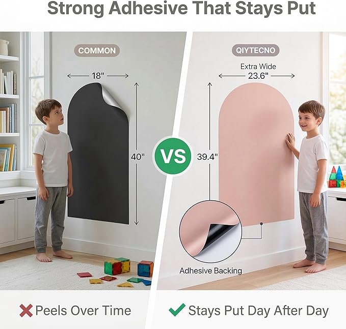 Magnetic Arch Wall Decal: Large 39.4"x23.6" Peel and Stick Chalkboard for Wall - Screen-Free Playroom Decor & Bedroom Learning Nook for Toddlers 1-4 & Kids 5-10 (Flesh Pink)