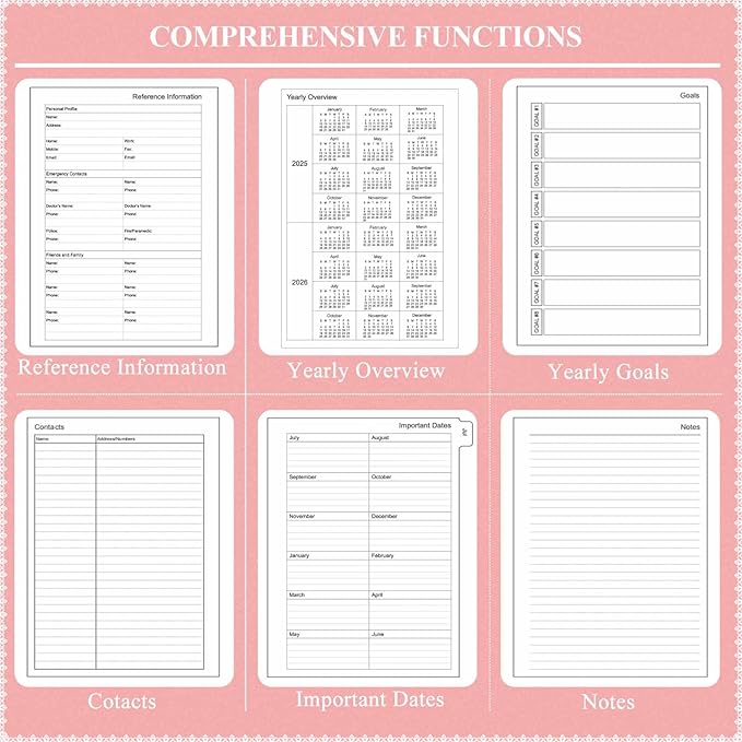 Tiankool Planner 2026, Jan 2026 - Dec 2026 Weekly Monthly Planner with 12 Monthly Tabs and Elastic Closure, Inner Pocket, Round Corner,5.8" x 8.25"- Pink