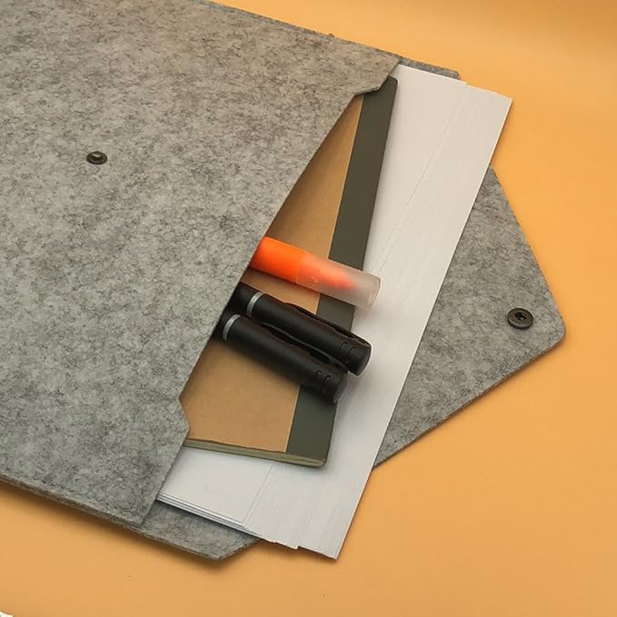 Felt File Folder, Durable Briefcase, Document Bag, Paper File Folders, Portfolio Case, Letter Envelope, Handbag Button Closure, for Office Home School Stationery,Set of 2 (Dark & Light Grey)