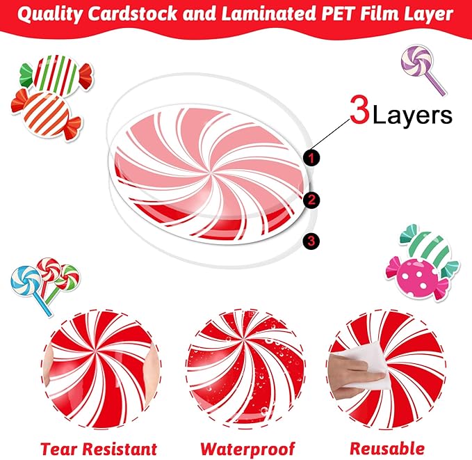 Peppermint Colorful Candies Cutouts Sweet Peppermint Classroom Bulletin Board Decorations Christmas Candy Land Themed Birthday Party Supplies for Toddler Kids Students Classroom