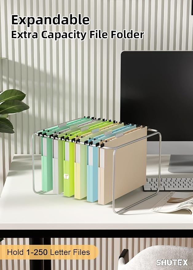 SHUTEX Hanging File Folders Letter Size, 12 Pack File Folders Hanging with Tabs, File Cabinet Hang Folder, 1 Inch Plastic Filing Folders Hanging Expandable File Organizer, Office Supplies, Pastel