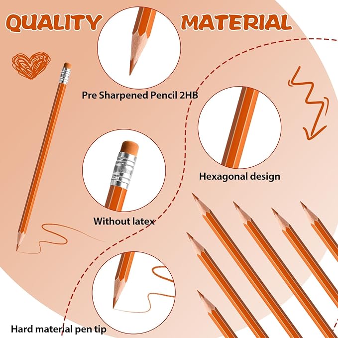 48 PCS Orange Pencils Bulk with Eraser, Pre-Sharpened HB Spring & Easter Pencils for Kids, School Supplies for Writing, Drawing & Easter Art Crafts(Orange)