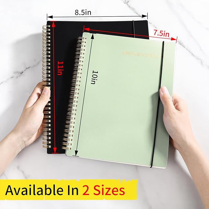 SUNEE Meeting Notebook for Work with Sticky Tabs - 160 Pages, B5 Size Project Planner, Spiral Meeting Agenda/Minutes Notebook Organizer for Women Men, Note Taking, Office & Business,7"x10", Sage Green