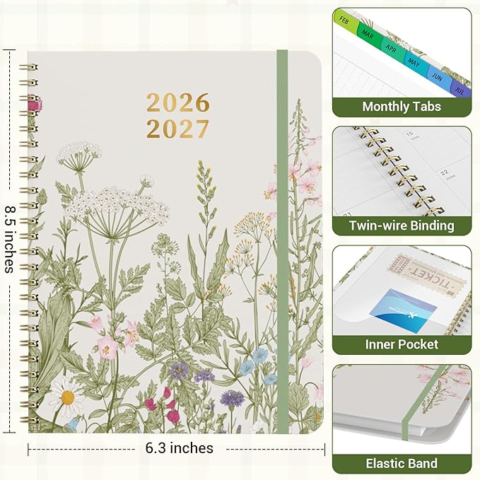 Academic Planner 2026–2027, Weekly & Monthly Calendar Planner, July 2026 – June 2027, Hardcover Agenda Book with Tabs, A5 (6.3" x 8.5"), Daily Organizer for Students, Teachers & School Supplies, Garden Flowers (Jul 2026–Jun 2027)