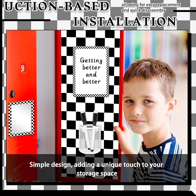Demonwer 10 Pcs Locker Accessories Kit Black White Checkered Locker Organizer Magnetic Whiteboard Mirror Pen Holder Pen for Storage Organizing Shelf Back to School Party Supply