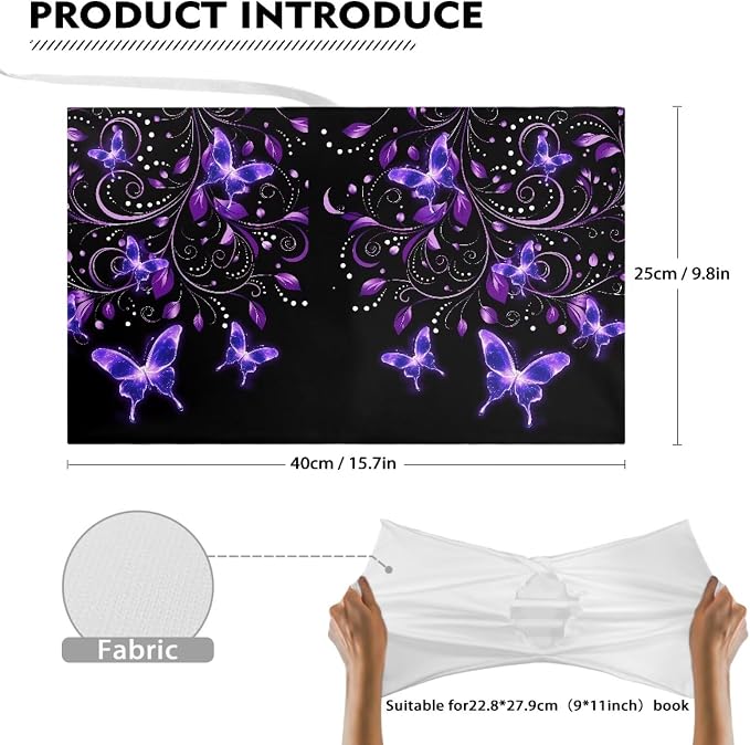 Dreaweet Purple Butterfly Book Cover Sleeve Protector for Women Girls Stretchable Floral Print Book Sleeve Protector Hardcover Book Socks Back to School Gifts Up to 9 x 11 Inch