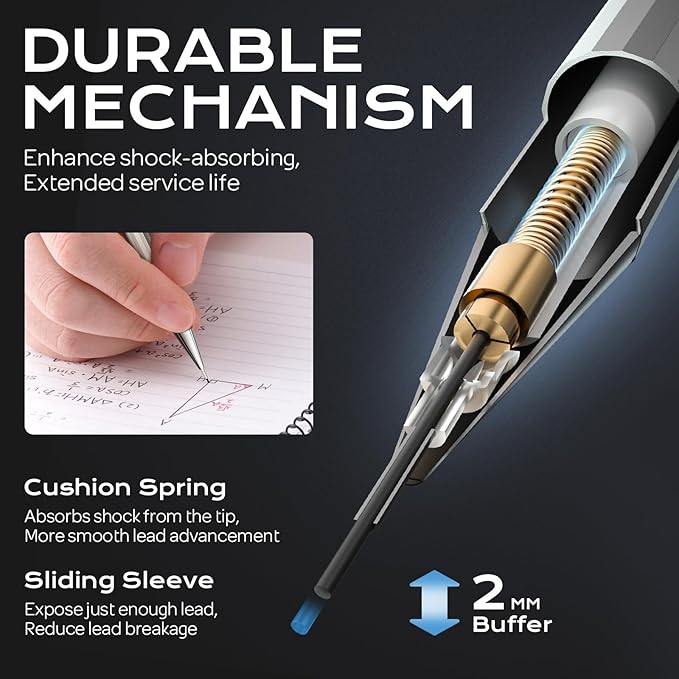 Nicpro 8 Pack Mechanical Pencil 0.7mm with Case, MB1000 Metal Mechanical Pencil Set with 6 Tube HB #2 Lead Refill 0.7 mm, 3PCS 4B Eraser, 9 Cap Eraser for Artist Drafting Writing, Sketching, Drawing