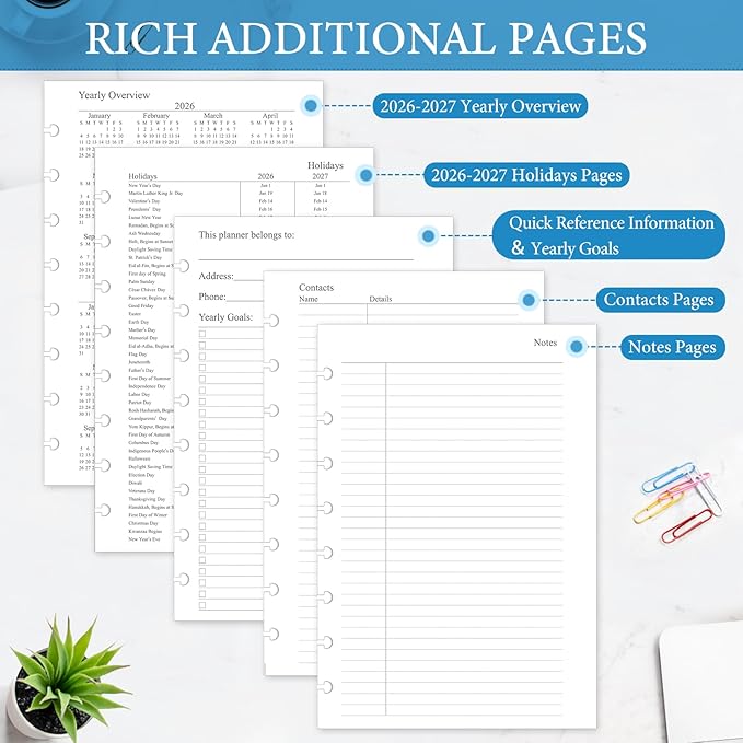 2026-2027 Monthly Planner Refill, A5 Medium Size Planner Inserts for 8-Disc Discbound, 5.5"x8.5", Jul. 2026 - Dec. 2027, 18 Monthly Calendars with Laminated Tabs