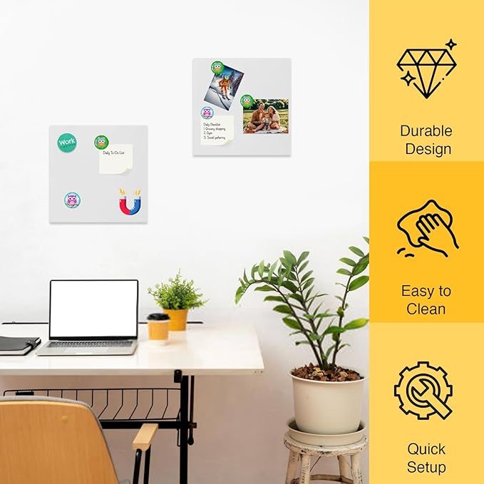 Magnet Display White Board for Wall,Magnetic Receptive Metal Plate with Adhesive Backing,Square 8" Peel and Stick Solid Steel for Magnets-4 Pack