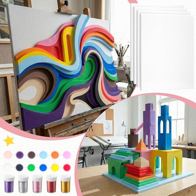 Affrolling 26 Pcs Foam Board Craft Set, DIY Modeling Materials Include White 16x12x0.79 Inch Foam Sheets and Cutting Tools Set 1 Inch Thick Polystyrene Rectangles Xps for Beginner