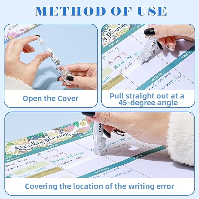 BAYTORY 5Pcs Correction Tapes, Aesthetic White Pull Out Tape Pens, Smooth and Quick Dry Tape, Easy to Use Pen-Style Applicator for Study Supplies and Office Products (Transparent)